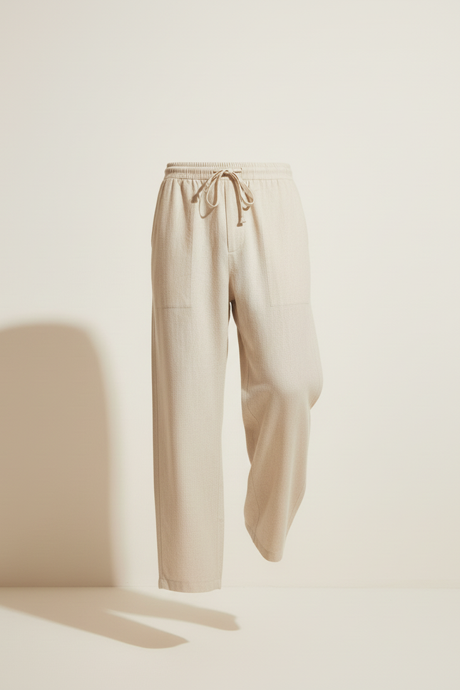 Pantalon Baggy Beige Lin Cordon Ample Homme Décontracté - vue 3