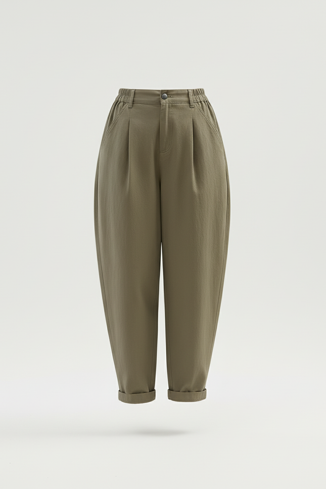 Pantalon Baggy Kaki Ample Décontracté Fluide Femme - Toile - vue 3