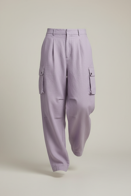 Pantalon Baggy Violet Ample Lin Cargo Femme - vue 3