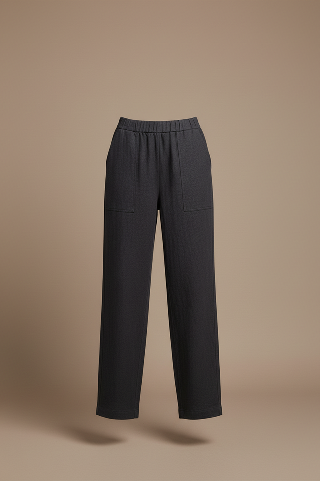 Pantalon Baggy Gris Lin Fluide Décontracté Femme - vue 3
