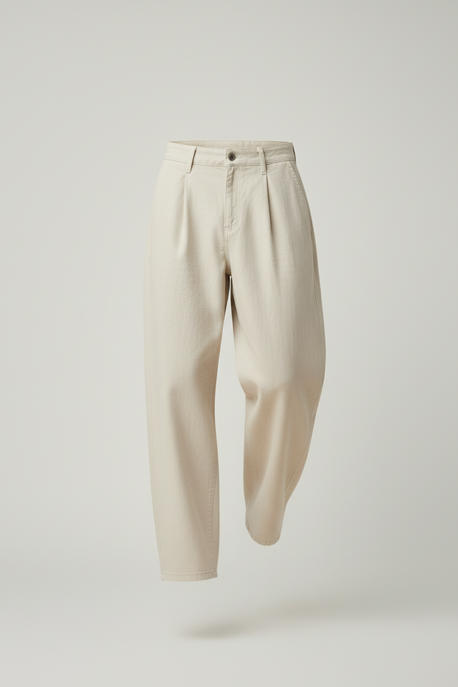 Pantalon Baggy Beige Décontracté Ample Coton Homme - Lin - vue 3