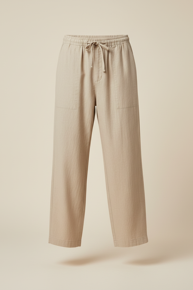 Pantalon Baggy Lin Coton Ample Décontracté Homme - Beige - vue 3