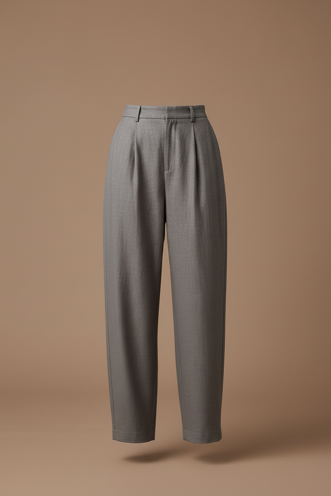 Pantalon Baggy Gris Plissé Ample Décontracté Femme - Gabardine - vue 3