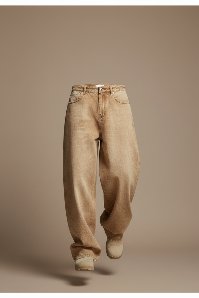 Pantalon Baggy Marron Clair Délavé Ample Denim Homme - Jean - vue 3