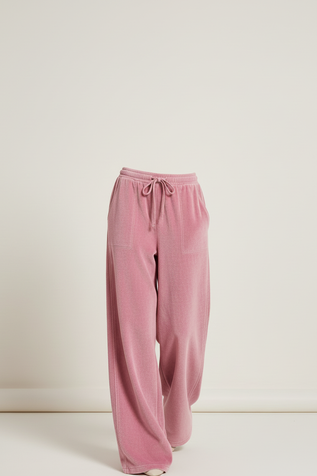 Pantalon Baggy Velours Femme - Rose - vue 3