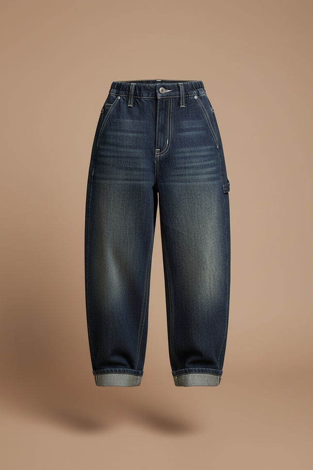 Pantalon Baggy Bleu Jean Ample Large Décontracté Enfant - vue 3