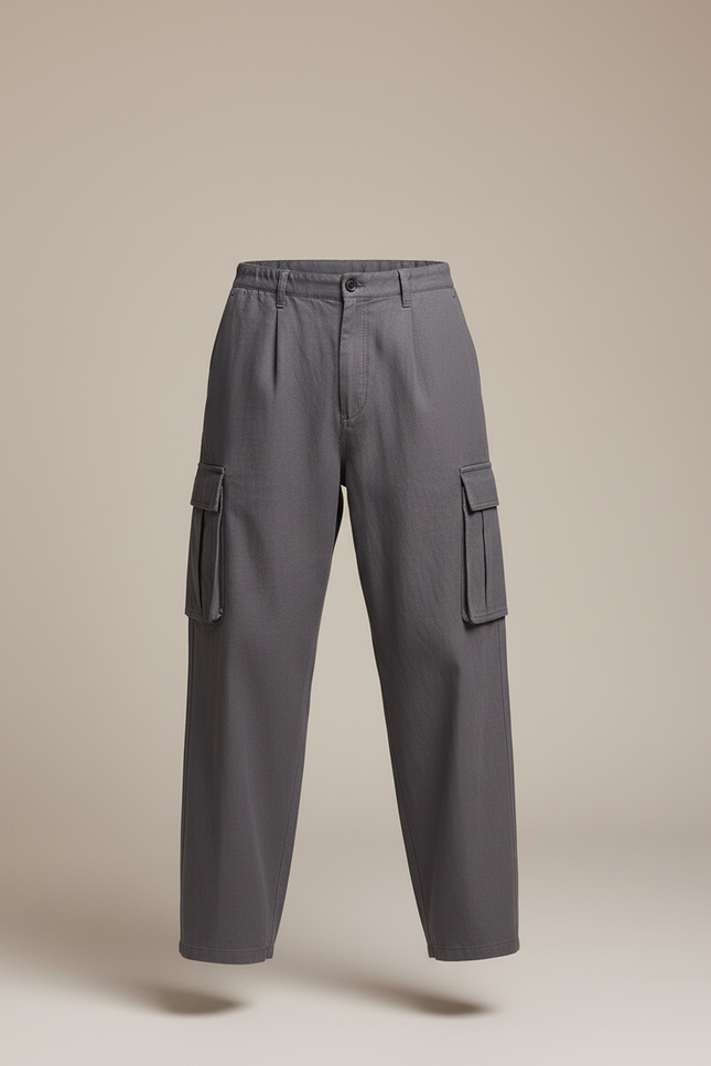 Pantalon Baggy Gris Cargo Ample Homme Coton - vue 3