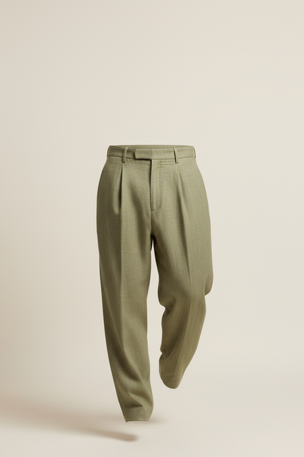 Pantalon Baggy Vert Olive Plissé Ample Homme Élégant - Tweed - vue 3