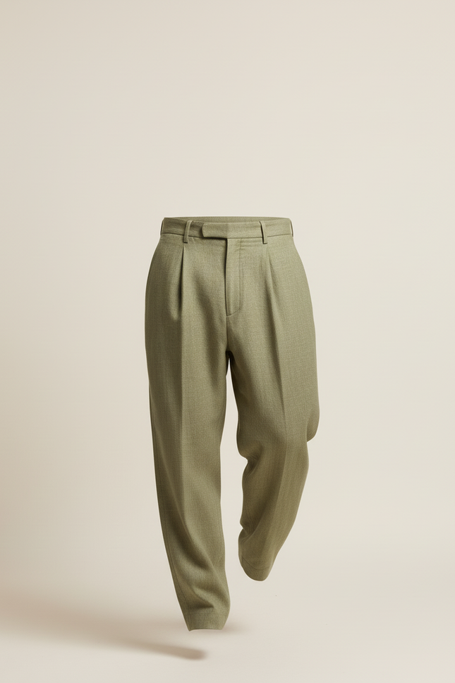 Pantalon Baggy Vert Olive Plissé Ample Homme Élégant - Tweed - vue 3