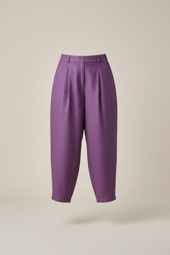 Pantalon Baggy Violet Enfant Ample Plissé Décontracté - Lin - vue 3