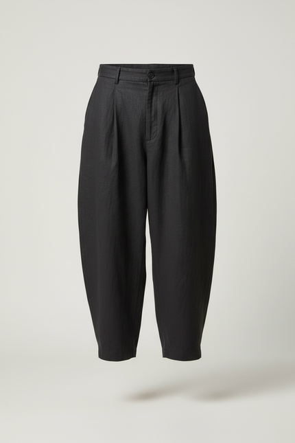 Pantalon Baggy Noir Lin Plissé Ample Homme Décontracté - vue 3