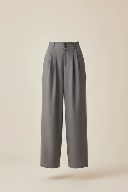 Pantalon Baggy Gris Ample Taille Haute Élégant - Gabardine - vue 3