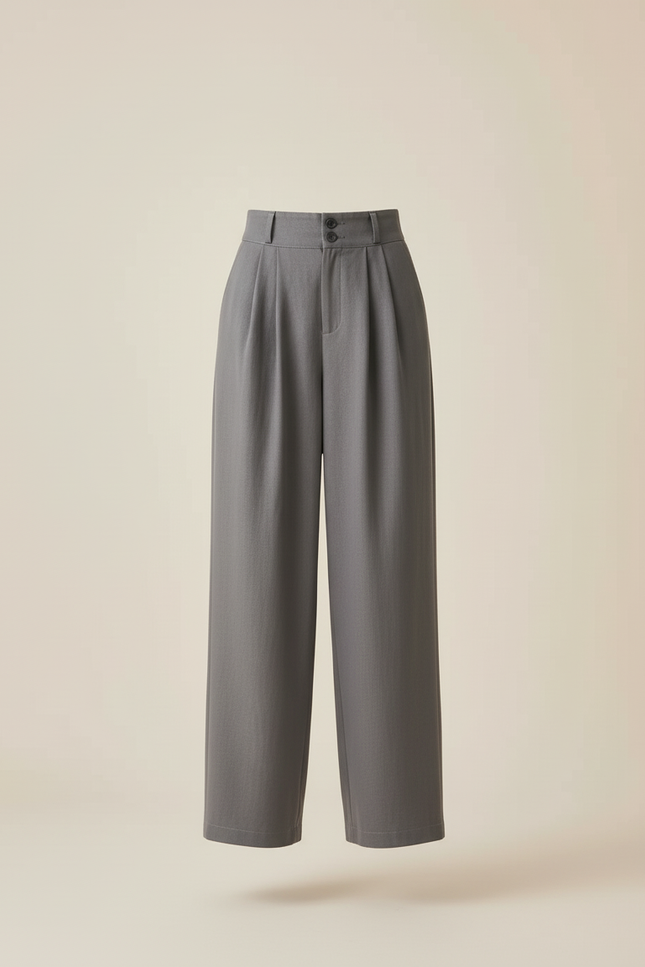 Pantalon Baggy Gris Ample Taille Haute Élégant - Gabardine - vue 3
