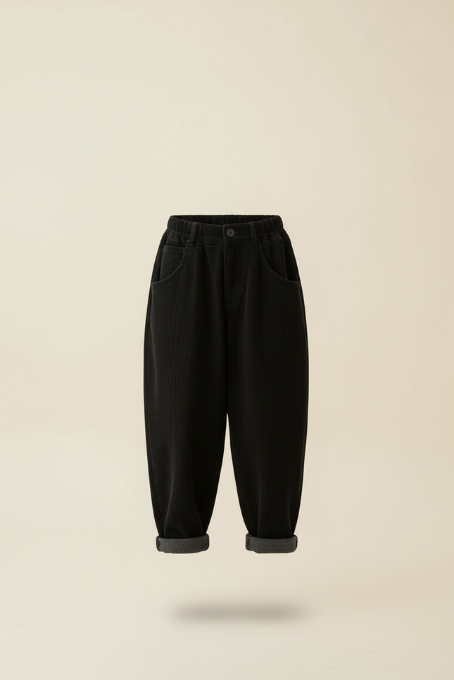 Pantalon Baggy Noir Côtelé Ample Épais Hiver - Cordé - vue 3