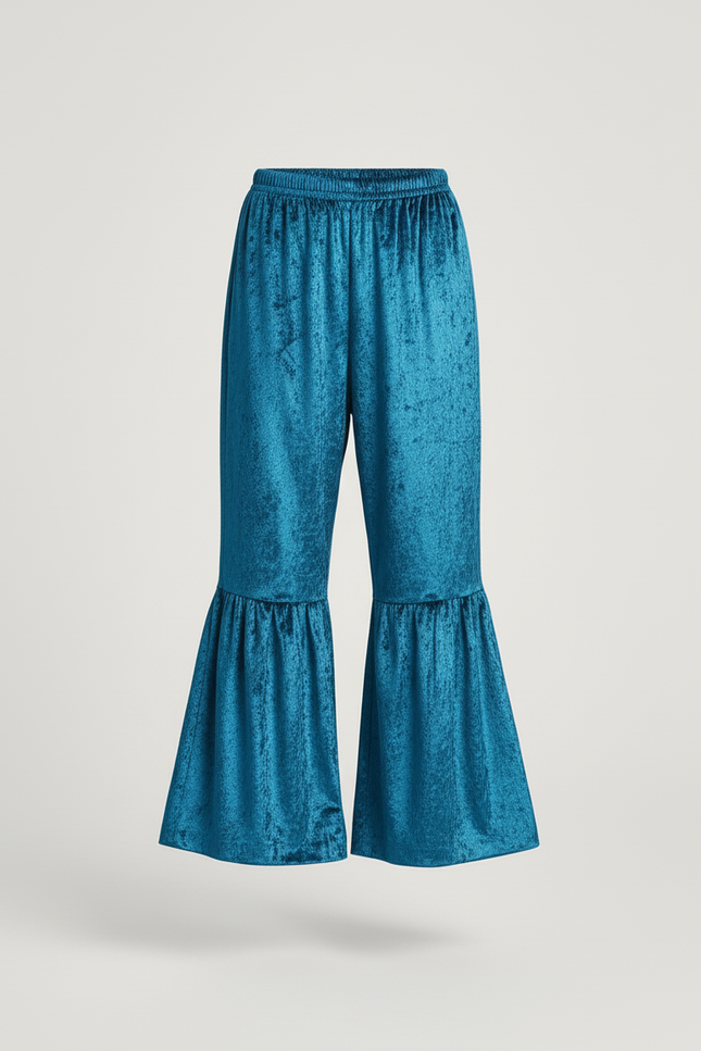Pantalon Baggy Velours Bleu Évasé Enfant Brillant - vue 3