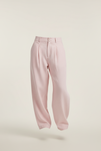 Pantalon Baggy Rose Pâle Lin Plissé Ample Décontracté - vue 3