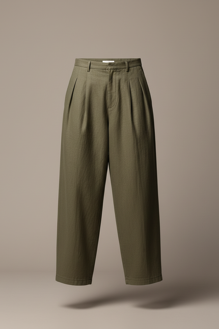Pantalon Baggy Vert Olive Plissé Ample Décontracté Homme - Kaki Lin - vue 3