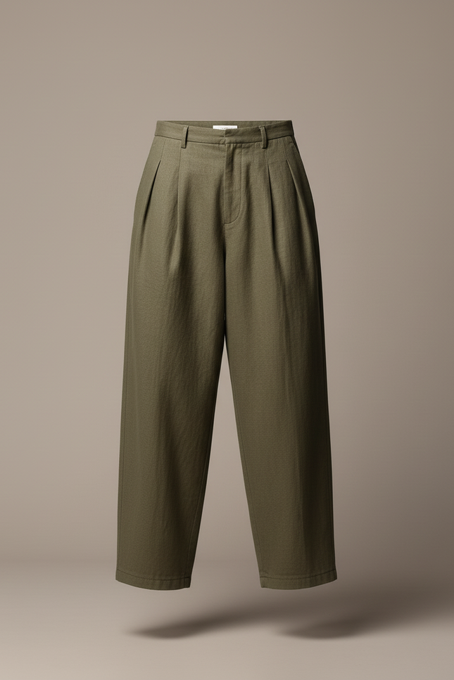 Pantalon Baggy Vert Olive Plissé Ample Décontracté Homme - Kaki Lin - vue 3