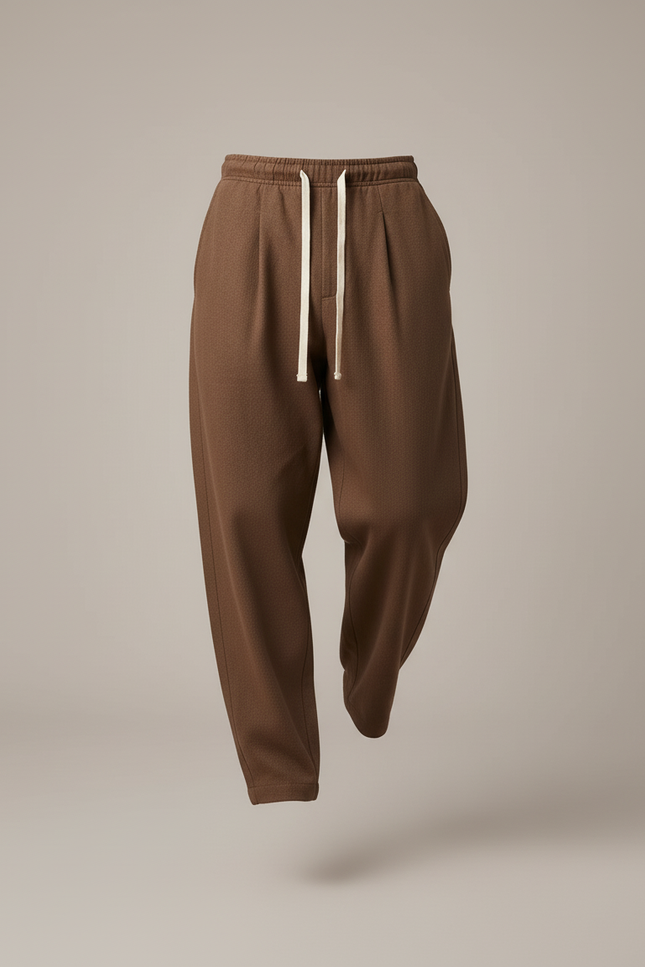 Pantalon Baggy Marron Ample Plissé Cordon Homme - Laine - vue 3