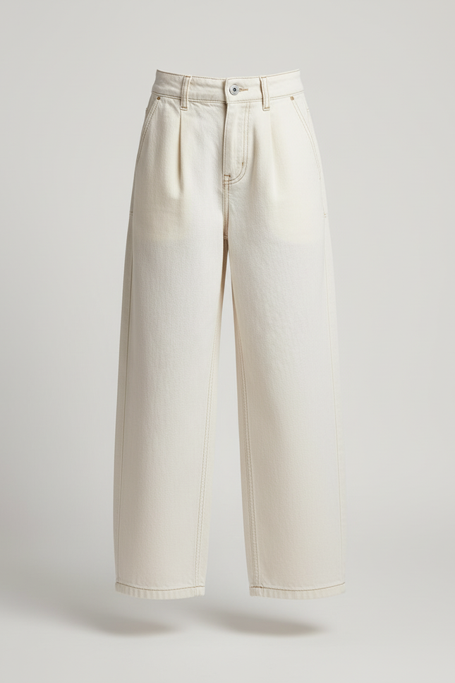 Pantalon Baggy Crème Ample Plissé Enfant Décontracté - Beige Jean - vue 3