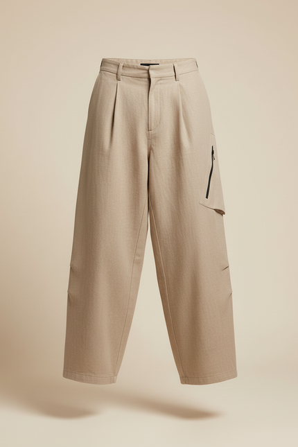 Pantalon Baggy Beige Ample Plissé Cargo Homme - Laine - vue 3