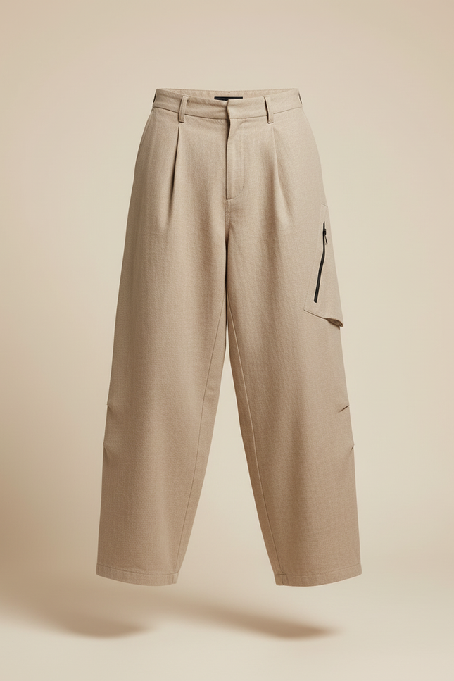 Pantalon Baggy Beige Ample Plissé Cargo Homme - Laine - vue 3