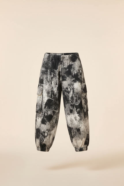 Pantalon Baggy Cargo Imprimé Encre Noir Blanc Garçon - Toile - vue 3
