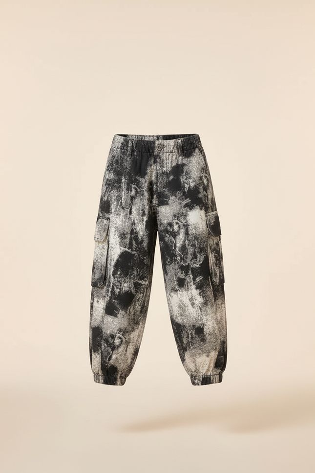 Pantalon Baggy Cargo Imprimé Encre Noir Blanc Garçon - Toile - vue 3