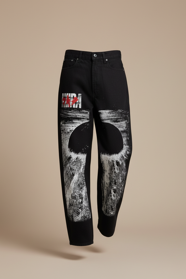 Pantalon Baggy Noir Ample Imprimé Manga Décontracté - Jean - vue 3
