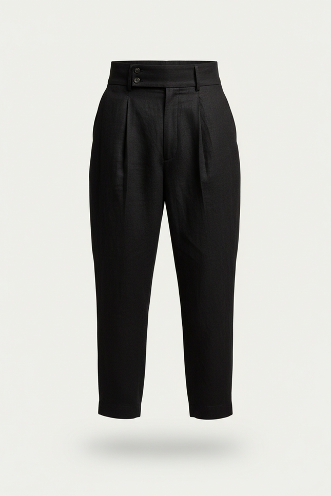 Pantalon Baggy Noir Lin Plissé Taille Haute Homme - vue 3