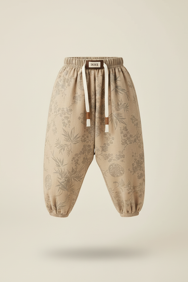 Pantalon Baggy Beige Lin Imprimé Floral Ample Enfant - vue 3