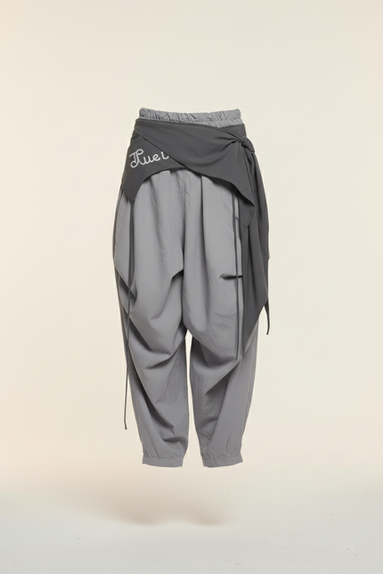 Pantalon Baggy Gris Fluide Ample Décontracté Cordon - Polyester - vue 3