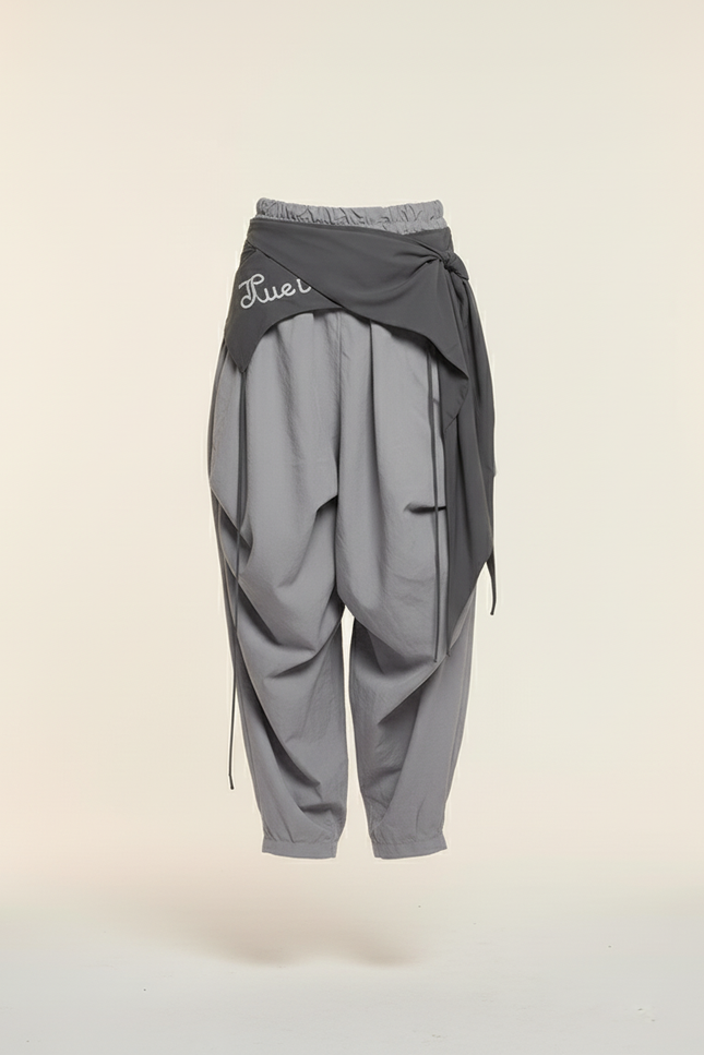 Pantalon Baggy Gris Fluide Ample Décontracté Cordon - Polyester - vue 3