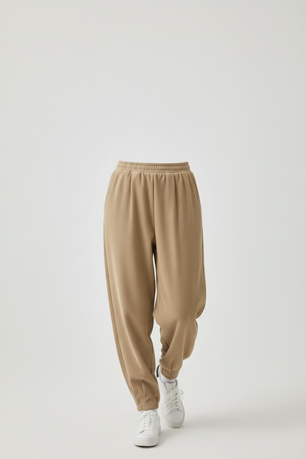 Pantalon Baggy Beige Côtelé Ample Décontracté Élastique - Cordé - vue 3
