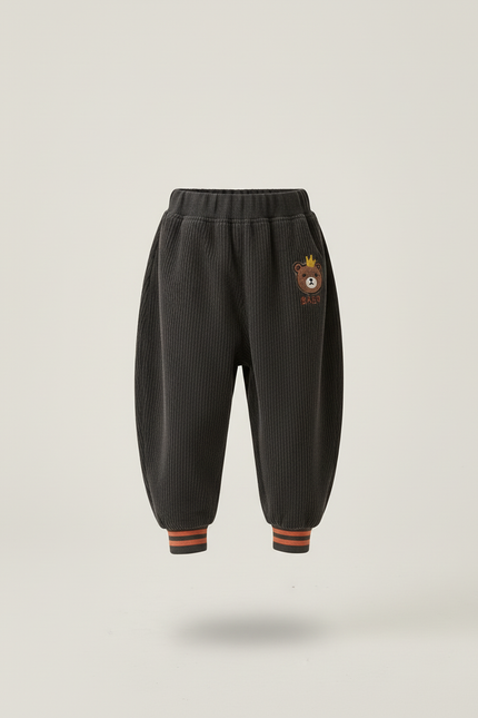 Pantalon Baggy Velours Côtelé Ours Enfant Hiver - Gris - vue 3