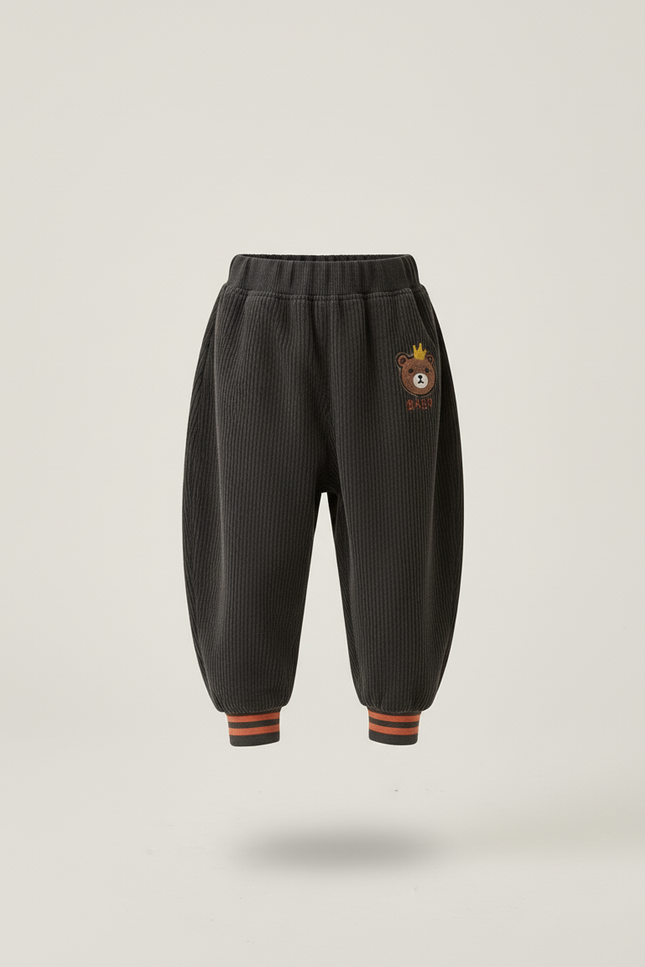 Pantalon Baggy Velours Côtelé Ours Enfant Hiver - Gris - vue 3