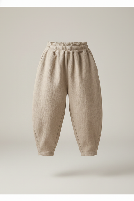 Pantalon Baggy Lin Ample Beige Confortable Enfant - vue 3