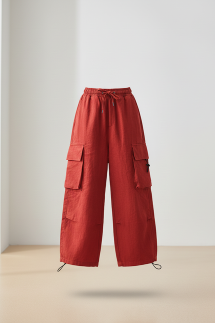 Pantalon Baggy Rouge Cargo Ample Lin Enfant - vue 3