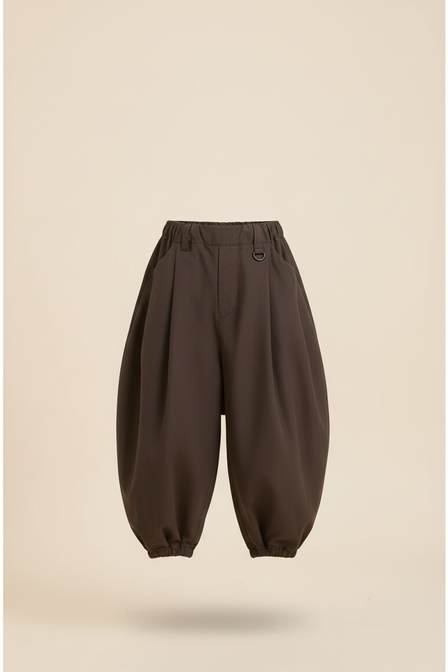 Pantalon Baggy Marron Ample Plissé Décontracté Enfant - Toile - vue 3