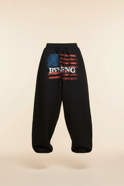 Pantalon Baggy Noir Ample Drapeaux Américains Décontracté - Molleton - vue 3