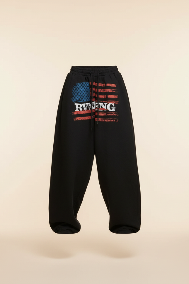 Pantalon Baggy Noir Ample Drapeaux Américains Décontracté - Molleton - vue 3
