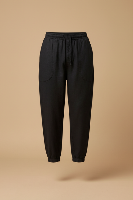 Pantalon Baggy Noir Lin Cordon Ample Homme Décontracté - vue 3