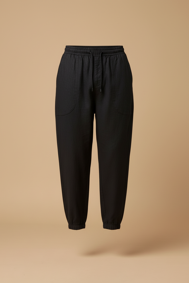 Pantalon Baggy Noir Lin Cordon Ample Homme Décontracté - vue 3