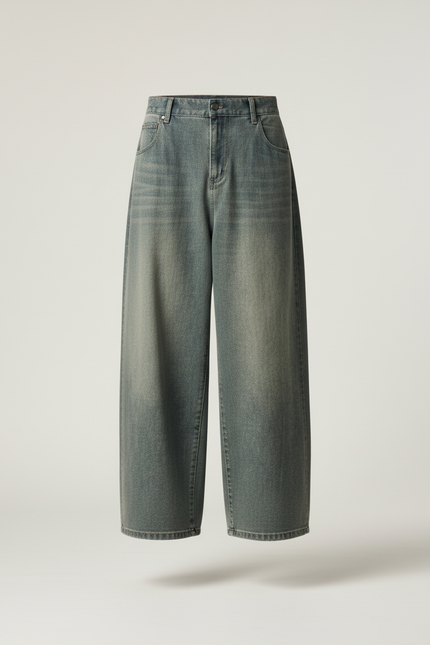 Pantalon Baggy Délavé Ample Décontracté Large - Bleu Jean - vue 3