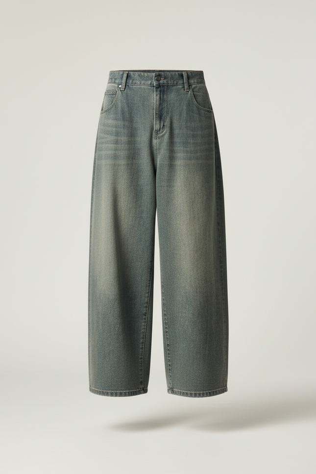 Pantalon Baggy Délavé Ample Décontracté Large - Bleu Jean - vue 3