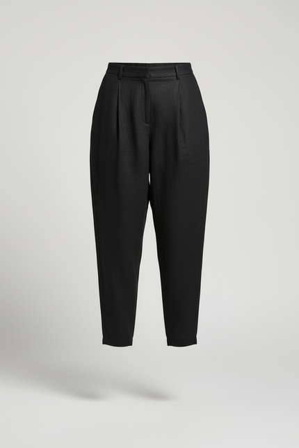 Pantalon Baggy Noir Ample Lin Plissé Femme - vue 3