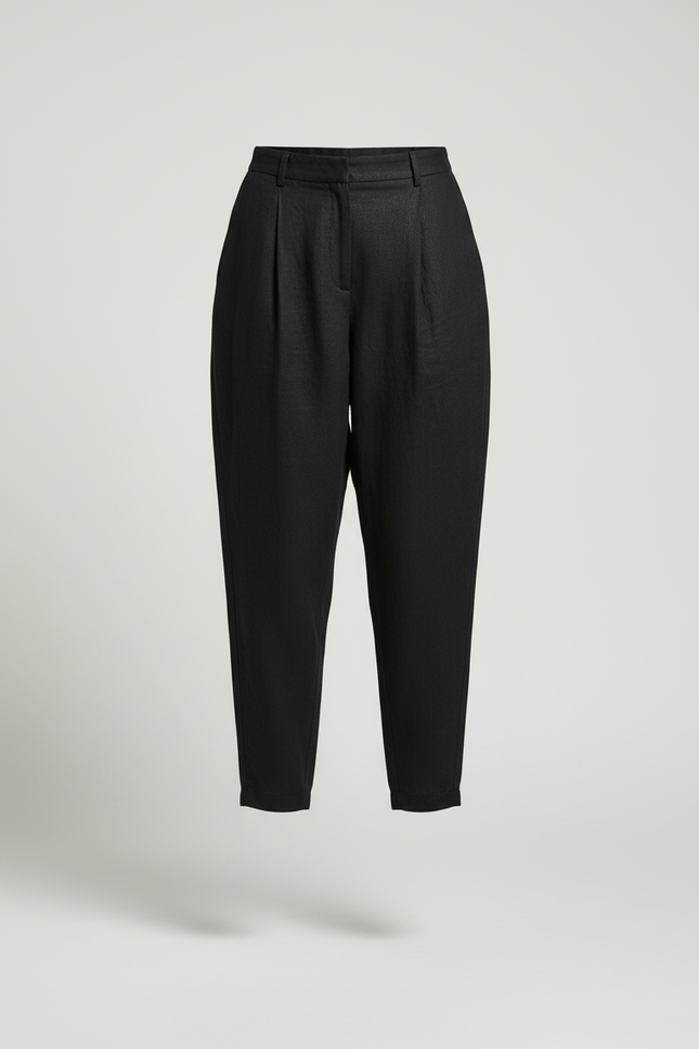Pantalon Baggy Noir Ample Lin Plissé Femme - vue 3