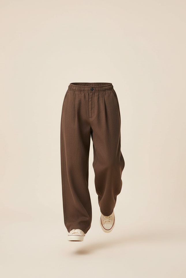Pantalon Baggy Marron Ample Fluide Enfant Décontracté - Lin - vue 3