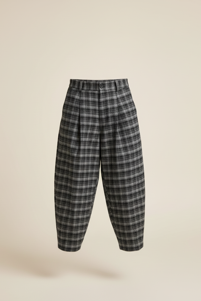 Pantalon Baggy Carreaux Plissé Ample Chaud Enfant - Gris Tweed - vue 3