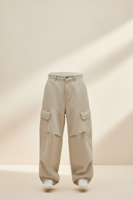Pantalon Baggy Beige Cargo Ample Coton Homme - Toile - vue 3